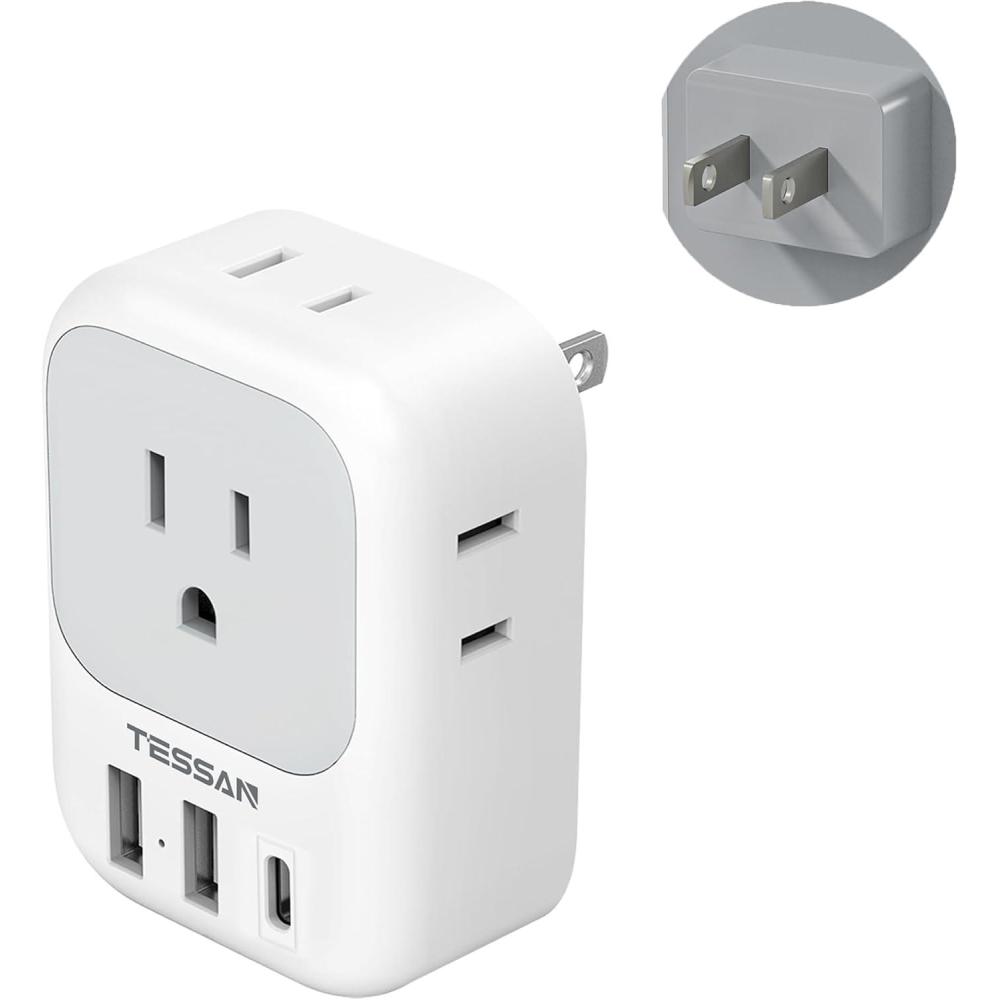 imageTESSAN South Africa Power Adapter Type M Plug Adaptor with 4 American Outlets 3 USB Charger 1 USB C Port for US to Bhutan Botswana Namibia NepalType AGreyWhite