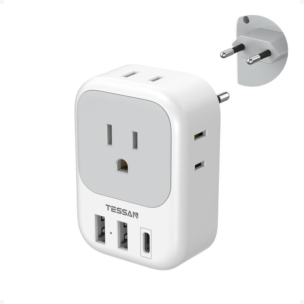 imageTESSAN South Africa Power Adapter Type M Plug Adaptor with 4 American Outlets 3 USB Charger 1 USB C Port for US to Bhutan Botswana Namibia NepalType Cwhite gray