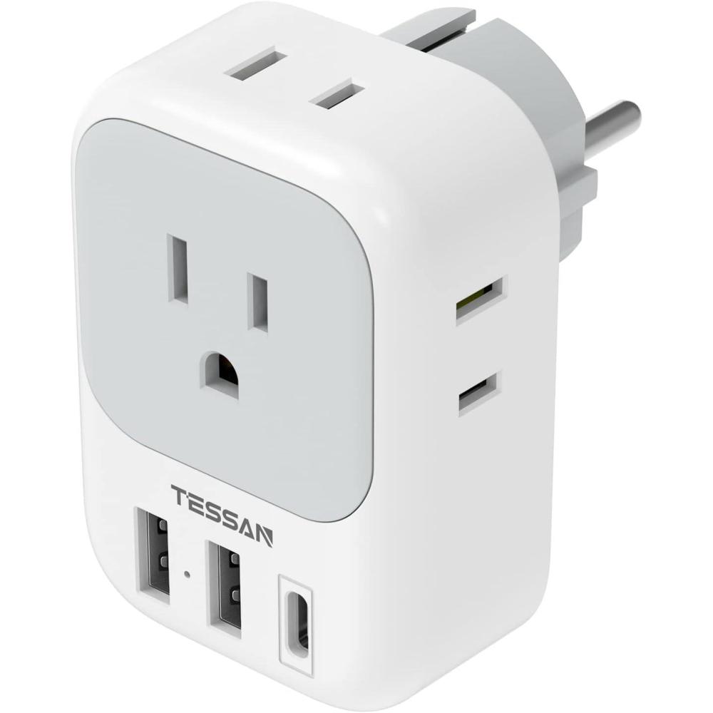 imageTESSAN South Africa Power Adapter Type M Plug Adaptor with 4 American Outlets 3 USB Charger 1 USB C Port for US to Bhutan Botswana Namibia NepalType EFwhitegrey
