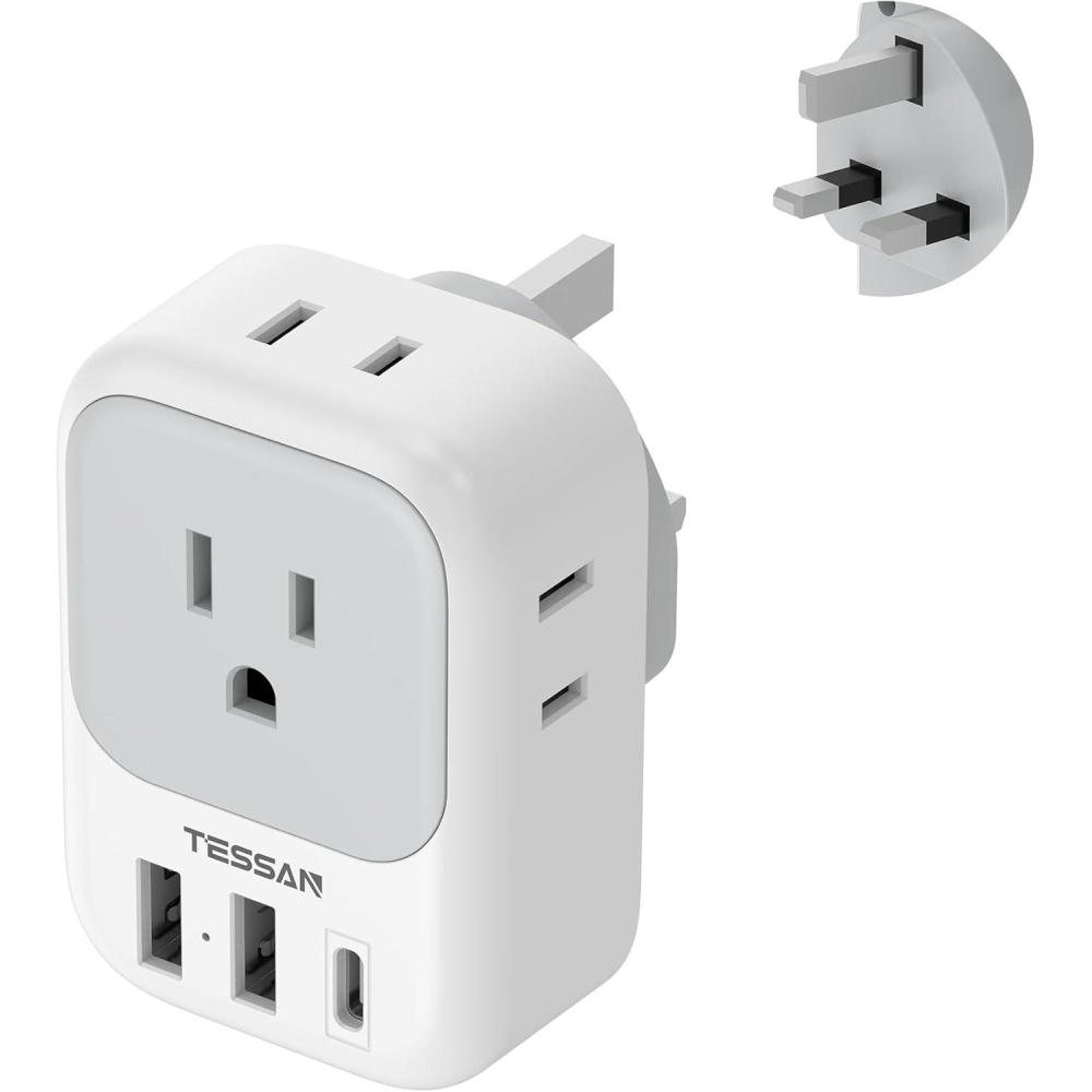 imageTESSAN South Africa Power Adapter Type M Plug Adaptor with 4 American Outlets 3 USB Charger 1 USB C Port for US to Bhutan Botswana Namibia NepalType GGray