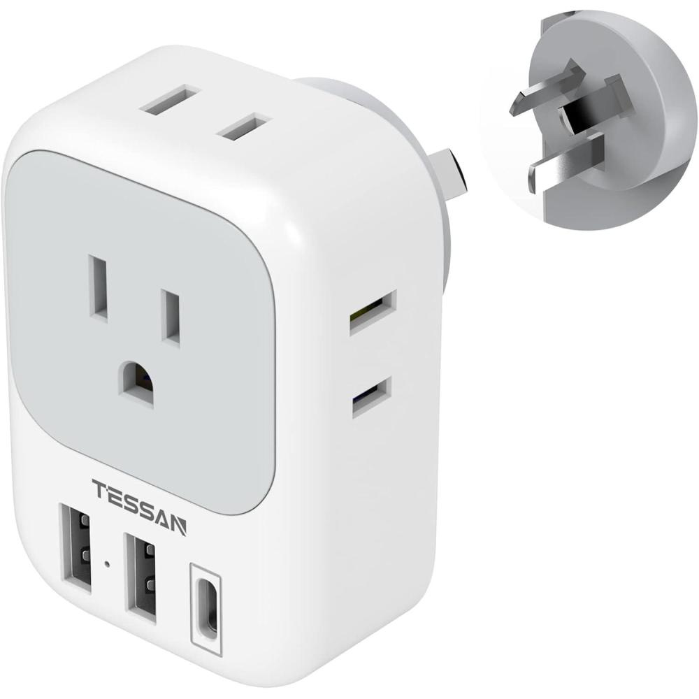 imageTESSAN South Africa Power Adapter Type M Plug Adaptor with 4 American Outlets 3 USB Charger 1 USB C Port for US to Bhutan Botswana Namibia NepalType IGreywhite