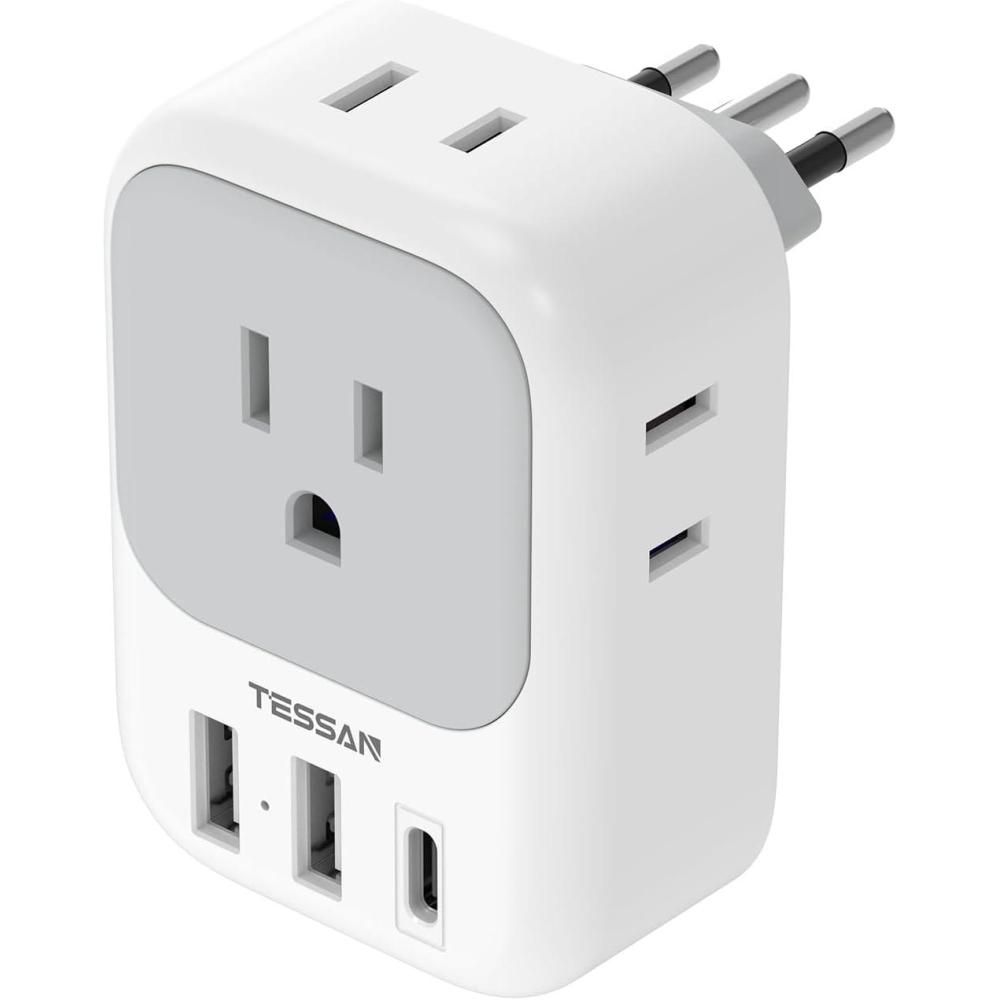 imageTESSAN South Africa Power Adapter Type M Plug Adaptor with 4 American Outlets 3 USB Charger 1 USB C Port for US to Bhutan Botswana Namibia NepalType Lwhite gray