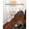 imageDesk Clamp Power Strip 6Ft TESSAN Flat Extension Cord with Multiple Outlets 10 Outlets with 4 USB 2 USB C Flat Plug 1625W Charging Station for Gaming Cruise Travel Office Dorm Room White