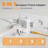 imageEuropean Travel Plug Adapter 28W TESSAN US to Europe Plug Adapter with 4 Outlets 5 USB Ports 3 USB C Type C Power Adaptor for USA to EU Euro Italy Spain France Iceland Germany Greece Portugal
