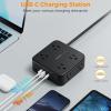 imageSurge Protector Power Strip TESSAN 15 FT White Extension Cord Flat Plug with 8 AC Outlets 3 USB Ports 1 USB C 900J Surge Protection 3 Sided Wall Mountable Outlet Extender for Office Dorm RoomBlack