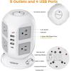 imageSurge Protector Power Strip Tower TESSAN 10 ft Flat Extension Cord with Multiple Outlets 8 AC Outlets 4 USB Ports 1 USB C Charging Station with Surge Protection for Home Office Dorm BlackGrey