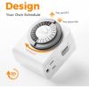 imageTESSAN Outlet Timer Mechanical 24Hour Light Timers for Electrical Outlets Indoor Dual 3Prong Sockets 30Minute Intervals for Lamps Christmas Lights Fans 2 PackGraywhite 2 Pack
