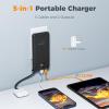 imageTESSAN Portable Charger with Built in Cables 10000mAh Power Bank Fast Charging with Foldable Wall Plug Charger 20W Compact Battery Pack Travel Essentials for iPhone 1615 Series Samsung TabletsBlack
