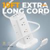 imageTESSAN Power Strip Tower with Surge Protection Flat Plug Extension Cord 6 Feet with 12 Multiple Outlets 3 USB Ports 1 USB C 900J Surge Protector Tower for HomeSupplies for Dorm Room EssentialsWhite