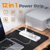 imageTESSAN Surge Protector Power Strip 6 Individual Switches and 12 Outlets 6 FT Extension Cord with Multiple Outlets 1875W Max Desktop Power Strip 1700J Surge Protection Mountable Design for Officewhitegrey