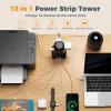 imageTESSAN Surge Protector Power Strip Tower Flat Plug Extension Cord 10 Ft with 8 AC Multiple Outlets 4 USB Ports 1 USB C 1050J Protection Desk Charging Station for Home Office Supplies Dorm RoomBlack