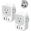 image2 Pack European Travel Plug Adapter No Voltage Conversion TESSAN US to Europe Plug Adapter with 4 Electrical Outlets 3 USB Ports 2 USB C Type C Power Adaptor for EU Italy Iceland SpainGrey white