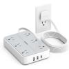 imageTESSAN Flat Extension Cord 10 FT with Flat Plug Power Strip Small Extension Cord with 6 AC Outlet 1 USB C and 2 USB A 1080J Surge Protector Power Strip Wall Mount for Dorm Room Office HomeGray