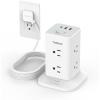 imageTESSAN Power Strip Tower with Surge Protection Flat Plug Extension Cord 6 Feet with 12 Multiple Outlets 3 USB Ports 1 USB C 900J Surge Protector Tower for HomeSupplies for Dorm Room EssentialsWhite