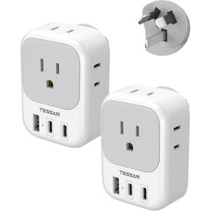 image2 Pack European Travel Plug Adapter No Voltage Conversion TESSAN US to Europe Plug Adapter with 4 Electrical Outlets 3 USB Ports 2 USB C Type C Power Adaptor for EU Italy Iceland SpainWhiteGreyType I