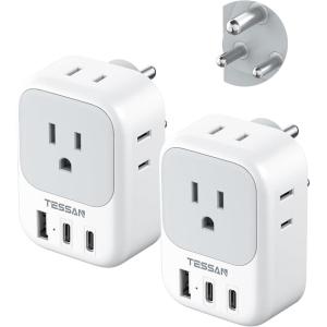 image2 Pack European Travel Plug Adapter No Voltage Conversion TESSAN US to Europe Plug Adapter with 4 Electrical Outlets 3 USB Ports 2 USB C Type C Power Adaptor for EU Italy Iceland SpainWhitegrayType D