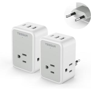image2 Pack European Travel Plug Adapter TESSAN US to Europe Power Adapter 3 Outlets 3 USB Ports1 USB C Type C Adaptor for USA to EU Germany Iceland Spain Italy France International Essentials