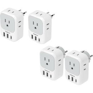 image2 Pack European Travel Plug Adapter USB C TESSAN US to Europe and Germany Plug Adapter with 4 Outlets 3 USB Charger 1 USB C Port