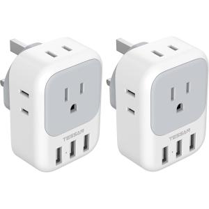 image2 Pack US to UK Plug Adapter TESSAN Ireland Scotland Type G Power Adapter 4 American Outlets 3 USB Travel Adaptor Converter for USA to England London British Hong Kong Irish Kenya Dubai Qatar