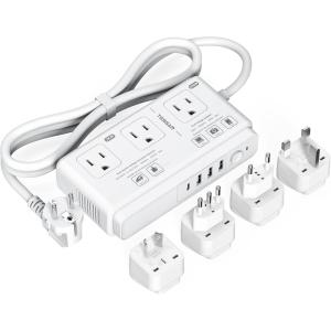 image220V to 110V Converter TESSAN Travel Voltage Converter with 4 USB Ports 1 USB C 3 AC Outlet and EU UK AU IT Universal Travel Adaptor Step Down Transformer Power Outlet Adapter Combo BlackWhite
