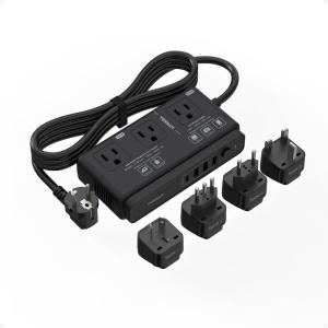 image220V to 110V Converter TESSAN Travel Voltage Converter with 4 USB Ports 1 USB C 3 AC Outlet and EU UK AU IT Universal Travel Adaptor Step Down Transformer Power Outlet Adapter Combo BlackBlack