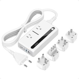 image220V to 110V Voltage Converter US to Europe TESSAN 250W Universal Travel Adapter with 4 USB Ports QC 30 PD 36W and EUUKAUITIndia International Power Adaptor Converter for European Travel