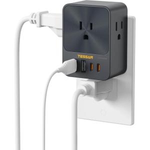 image30W Wall Charger TESSAN Fast Charging Multi Plug Adapter with 3 Outlet Extender Surge Protector Multiple Plug with 4 USB Block Power Delivery 2 USB C Ports for Home Office EssentialsBlack