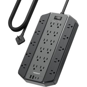image4000J Surge Protector Power Strip TESSAN 22 Outlets Heavy Duty Extension Cord with 4 USB Ports 2 USB C 1875W 15A Flat Plug Charging Station for Home Office Gaming Room PC Dorm BlackBlack