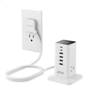 imageCharging Station PD 100W TESSAN 9in1 USB C Power Strip for iPhone 1615 MacBook Tablet Desktop Phone Fast Charger with 3 AC 3 USBA Ports Home Drom Office Accessories White5 Feet30W with AC