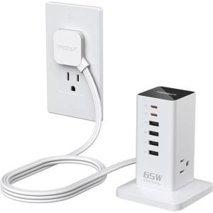 imageCharging Station PD 100W TESSAN 9in1 USB C Power Strip for iPhone 1615 MacBook Tablet Desktop Phone Fast Charger with 3 AC 3 USBA Ports Home Drom Office Accessories White5 Feet65W with AC