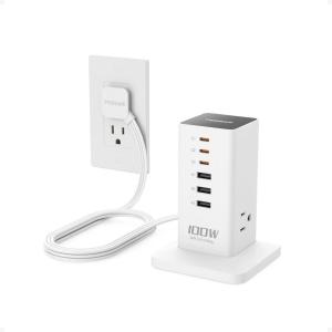 imageCharging Station PD 100W TESSAN 9in1 USB C Power Strip for iPhone 1615 MacBook Tablet Desktop Phone Fast Charger with 3 AC 3 USBA Ports Home Drom Office Accessories White5 Feet100W with AC