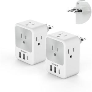 imageEuropean Travel Plug Adapter 2 Packs TESSAN Europe International Power Adaptor with 4 Outlets 3 USB Charging Ports 1 USB C Type C Plug for Germany Iceland Spain Italy FranceWhiteGrey Type L