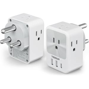 imageEuropean Travel Plug Adapter 2 Packs TESSAN Europe International Power Adaptor with 4 Outlets 3 USB Charging Ports 1 USB C Type C Plug for Germany Iceland Spain Italy FranceGrey white Type D