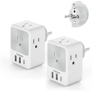 imageEuropean Travel Plug Adapter 2 Packs TESSAN Europe International Power Adaptor with 4 Outlets 3 USB Charging Ports 1 USB C Type C Plug for Germany Iceland Spain Italy FranceGray whiteType E F