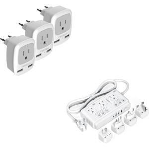 imageEuropean Travel Plug Adapter 3 Pack TESSAN International Power Adaptor 2 USB Type C Outlet Adaptor 220V to 110V Voltage Converter 2000W Step Down Transformer for Europe UK EU AUS Spain Italy