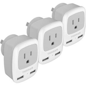 imageEuropean Travel Plug Adapter 3 Pack TESSAN International Power Adaptor 2 USB Type C Outlet Charger USA to Most of Europe EU Spain Iceland Italy Germany France IsraelGreyWhiteType l