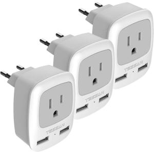 imageEuropean Travel Plug Adapter 3 Pack TESSAN International Power Adaptor 2 USB Type C Outlet Charger USA to Most of Europe EU Spain Iceland Italy Germany France IsraelGrayType C