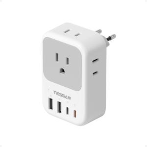 imageEuropean Travel Plug Adapter TESSAN International Power Adaptor with 4 Outlets 4 USB Ports 2 USBC 1 with PD 20W Type C Adapter for US to EU Europe Spain Iceland France Italy Germany Portugalgrey