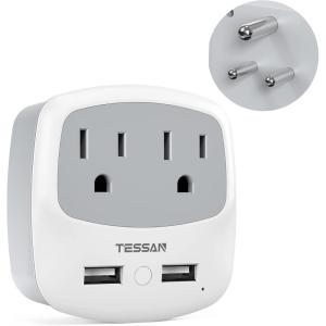 imageEuropean Travel Plug Adapter TESSAN Type C Adaptor with 2 Electrical Outlets 2 USB Ports 1 USB C EU Power Adapter for US to Europe International Iceland Spain Italy France Germany GreecegreyType D