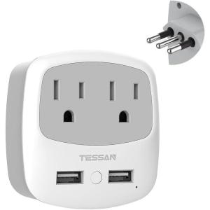 imageEuropean Travel Plug Adapter TESSAN Type C Adaptor with 2 Electrical Outlets 2 USB Ports 1 USB C EU Power Adapter for US to Europe International Iceland Spain Italy France Germany GreecegreyType L