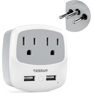 imageEuropean Travel Plug Adapter TESSAN Type C Adaptor with 2 Electrical Outlets 2 USB Ports 1 USB C EU Power Adapter for US to Europe International Iceland Spain Italy France Germany GreeceGreywhiteType N