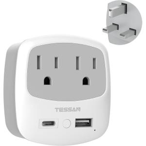 imageEuropean Travel Plug Adapter TESSAN Type C Adaptor with 2 Electrical Outlets 2 USB Ports 1 USB C EU Power Adapter for US to Europe International Iceland Spain Italy France Germany GreeceGreyUKUSB C