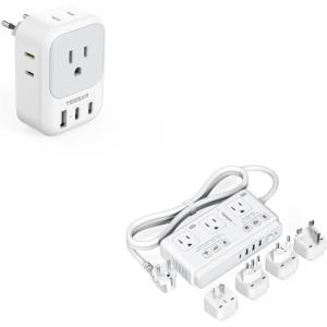 imageEuropean Travel Plug Adapter TESSAN Type C Travel Adaptor with 4 Electrical Outlets 3 USB Ports 2 USB C 220V to 110V Voltage Converter for UK EU AUS Italy Spain for Hair Dryer Curling Iron