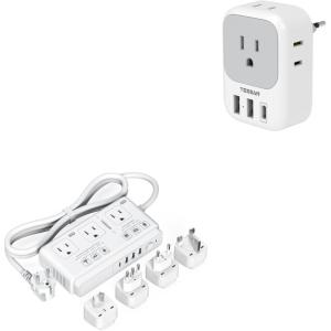 imageEuropean Travel Plug Adapter USB C TESSAN International Plug Adapter with 4 AC Outlets and 3 USB Ports 220V to 110V Voltage Converter 2000W Step Down Transformer for US to Europe Italy Australia