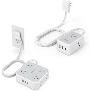 imageFlat Extension Cord Flat Plug Power Strip Multiple AC Outlets 3 USB Charger1 USB C Port 5 Ft Office Supplies Dorm Room Essentials Grey
