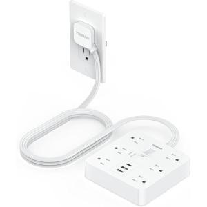 imageFlat Plug Extension Cord 15 Ft TESSAN Surge Protector Power Strip with 6 Outlets and 3 USB 1 USB C Ports 1700J Protection Desktop Black Long Power Cord for Indoor Home Office School Dorm RoomWhite