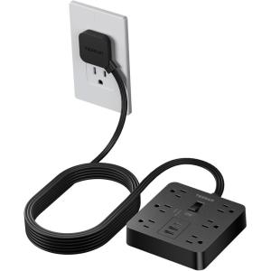 imageFlat Plug Extension Cord 15 Ft TESSAN Surge Protector Power Strip with 6 Outlets and 3 USB 1 USB C Ports 1700J Protection Desktop Black Long Power Cord for Indoor Home Office School Dorm RoomBlack