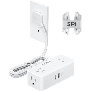 imageFlat Plug Extension Cord 25 ft TESSAN Surge Protector Power Strip with 4 AC Outlets 1 USB C and 2 USB A Ports 900 Joules Protection Multiple Wall Outlet Extender for Home Office Dorm EssentialsWhite