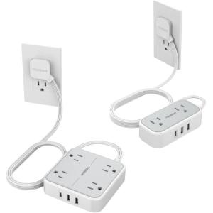 imageFlat Plug Power Strip Bundle TESSAN 5 ft Ultra Thin Extension Cord with USB Wall Charger Slim Desk Charging Station Compact for Travel Cruise Ship and Dorm Room Essentials
