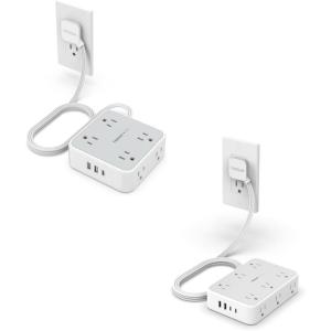 imageFlat Plug Surge Protector Power Strip Bundle TESSAN 5 FT Ultra Thin Extension Cord with Multiple Outlets and USB Ports Surge Protector Flat Plug Office Supplies Dorm Room Essentials